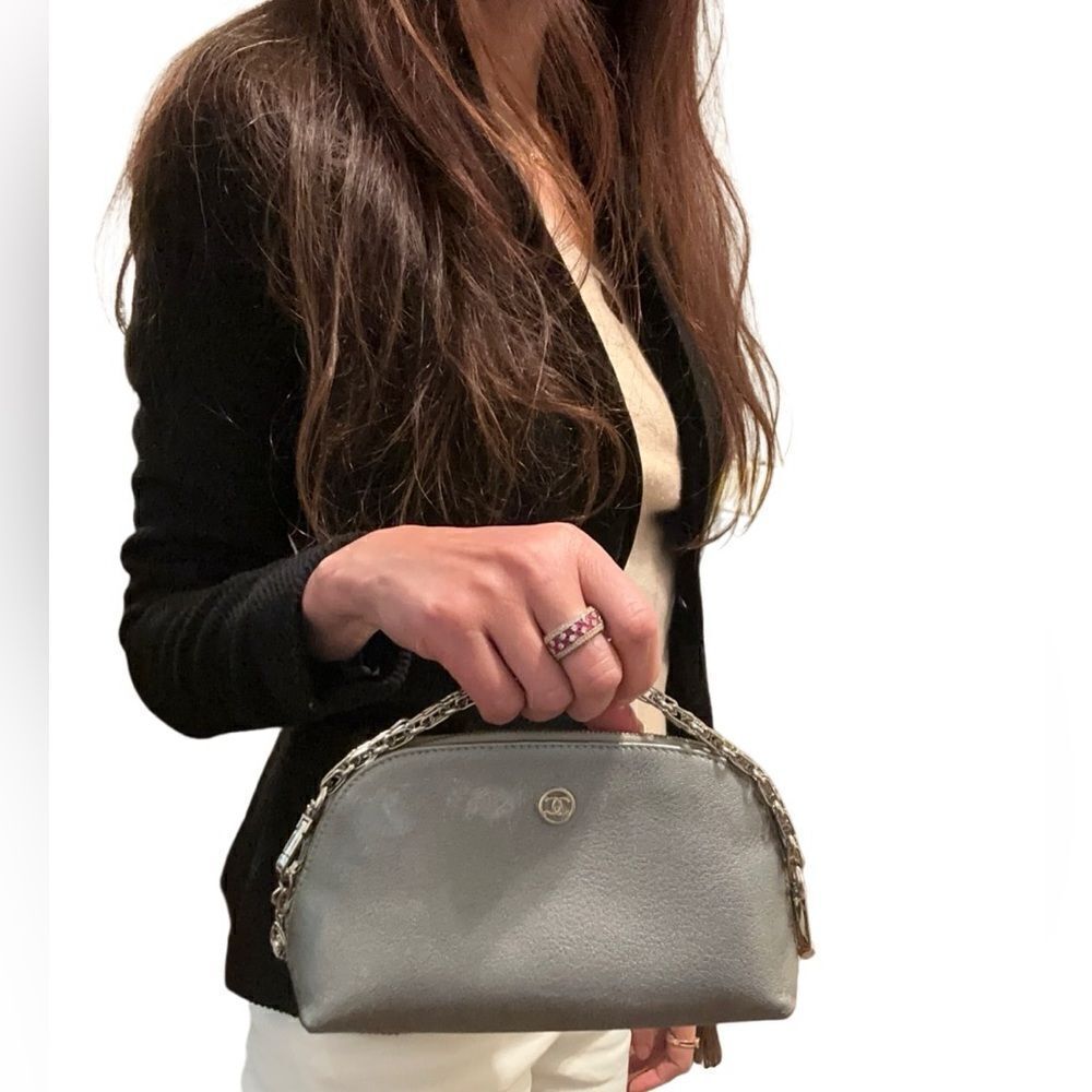 Chanel leather silver pouch